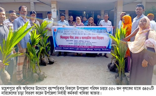 মহেশপুরে ৫৫০ জন কৃষকের মাঝে নারিকেলের চারা বিতরণ