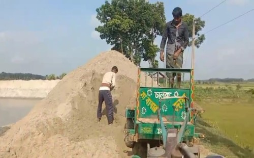 জীবননগর পুরাতন চাকলায় পুকুর খননের নামে নজরুল মেম্বারের রমরমা বালু ব্যবসা