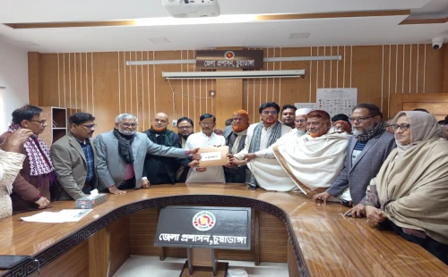 চুয়াডাঙ্গা-১ আসনে বিএনপির প্রার্থী শরীফুজ্জামান শরীফের পক্ষে মনোনয়নপত্র উত্তোলন