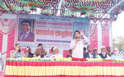 মোমিনপুরে গণসংবর্ধনা গ্রহণকালে রেমিট্যান্স যোদ্ধা সিআইপি সাহিদুজ্জামান টরিক