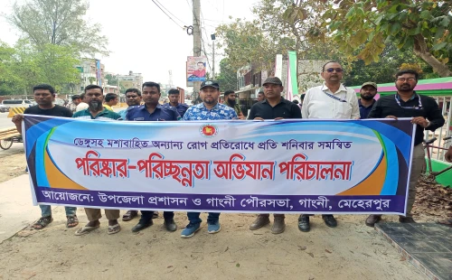 গাংনীতে ডেঙ্গুসহ মশাবাহিত রোগ প্রতিরোধে সাপ্তাহিক পরিচ্ছন্নতা অভিযান