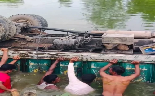 আলমডাঙ্গা-কুষ্টিয় মহাসড়কে গরু বোঝাই ট্রাক উল্টে