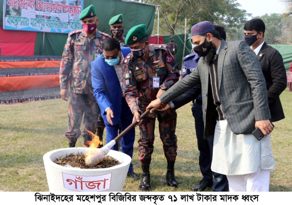 মহেশপুর বিজিবির জব্দকৃত ৭১ লাখ টাকার মাদক ধ্বংস