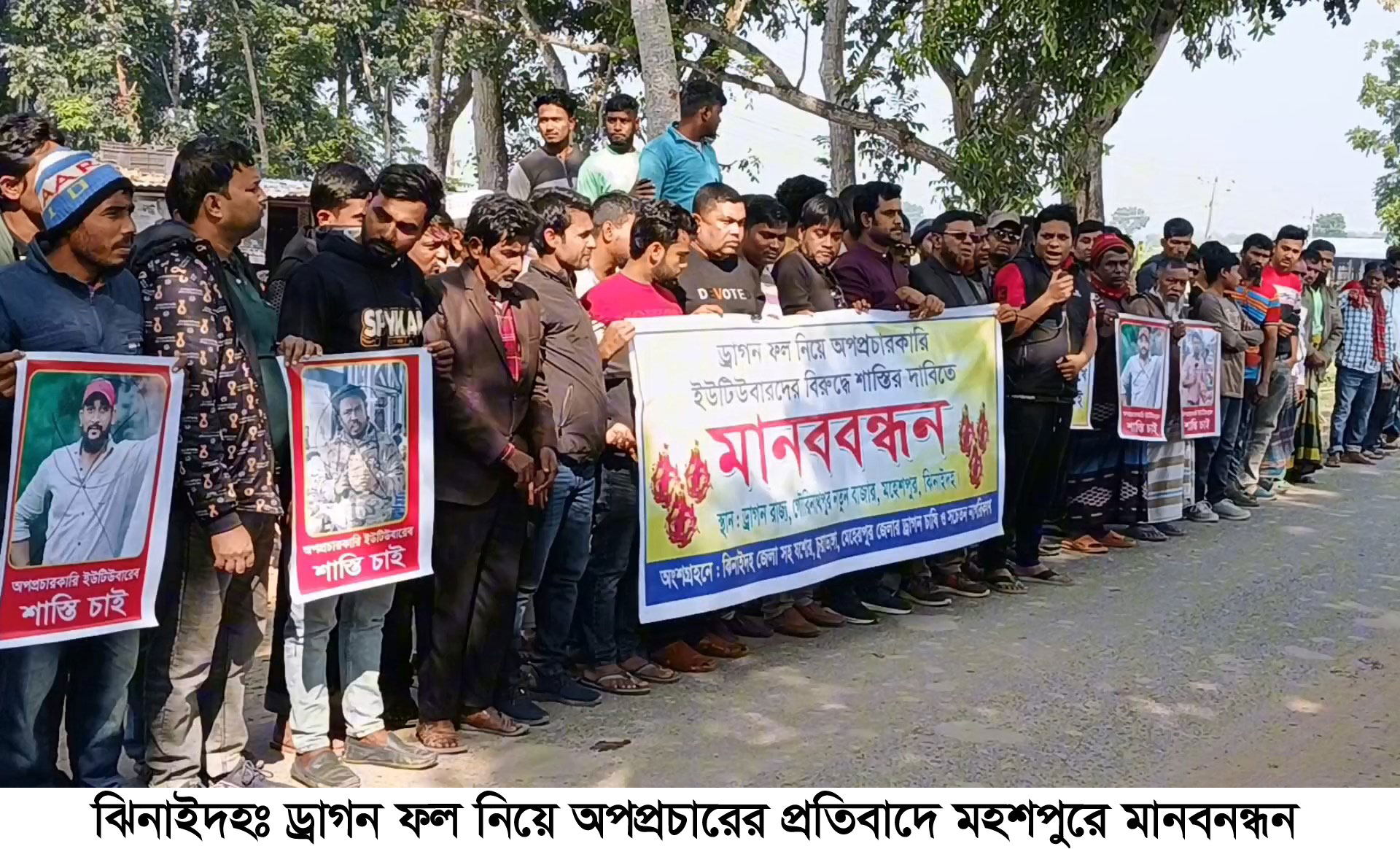 ড্রাগন ফল নিয়ে অপপ্রচারের প্রতিবাদে ঝিনাইদহে মানববন্ধন