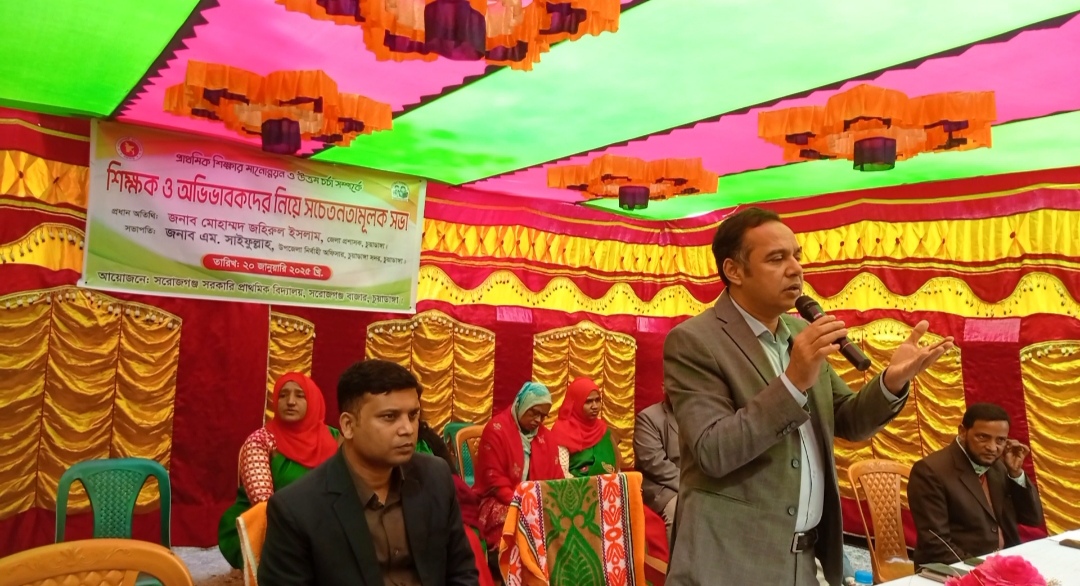সরোজগঞ্জ প্রাথমিক বিদ্যালয়ে সচেতনতামূলক সভায় ডিসি জহিরুল ইসলাম